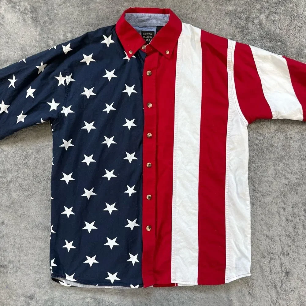Cotton Traders Sport Men’s American Flag Button Down Shirt Patriotic 4th of July - Picture 2 of 4